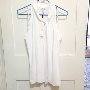 NWT white Calvin Klein top with tie neck detail